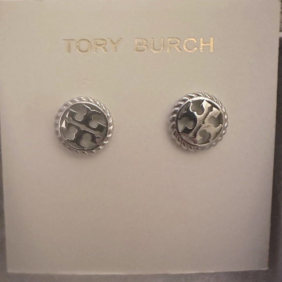 TORY BURCH LOGO earrings in silver NEW WITH TAGS - Picture 6 of 8